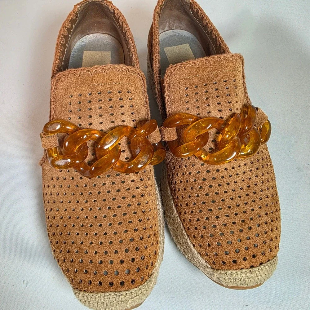 Dolce Vita Jhenee Tan Suede Espadrille Platform Sneakers Womens 9 Chunky Chain
